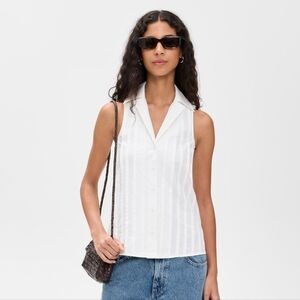 Aligne Sahara White Cotton Button Front Sleeveless Pintuck Halter Top